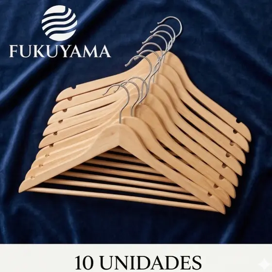 KIT COM 10 CABIDES DE MADEIRA COR MARFIM FUKUYAMA – ELEGÂNCIA E DURABILIDADE