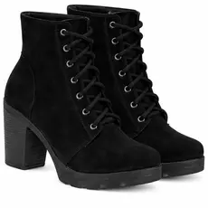 Bota casual feminina de salto grosso confortével