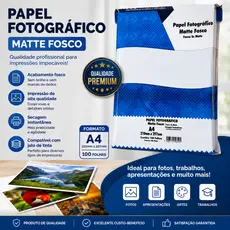 Papel Fotográfico Matte Fosco ADESIVO 108g A4 Foto Matte Fosco Autoadesivo - MASTERPRINT