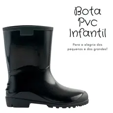 Bota Galocha PVC Infantil Preta Impermeável e Antiderrapente Leve e Confortavél Escola Park Chuva Terra Pesca Passeio