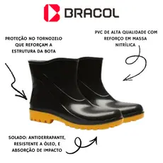Bota Galocha de PVC Bracol Cano Extra Curto Impermeável Antiderrapante Motoboy, Pesca, Construção e Limpeza Profissional
