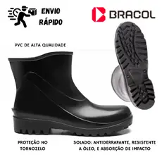 Bota Galocha de PVC Impermeável e Antiderrapante Bracol Ideal para Motoboy, Pesca, Construção e Limpeza Profissional