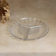 Petisqueira de Vidro Floral Lyor 19,5cm 3 Divisórias Elegante ´para Petisco Molhos e Acompanhamentos