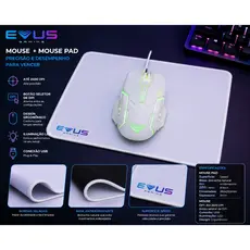 Mouse Gamer Evus MO-09 2400 DPI USB E Mouse Pad Branco Ambidestro Profissional Jogos PC Gamer Alta Performance
