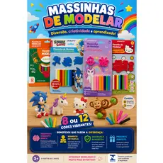 Massinha de Modelar Unicórnio Sonic Hello Kitt Leo&Leo com 8 ou 12 Cores + 3 Moldes Atóxica INMETRO