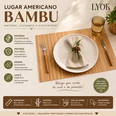 Lugar Americano Bambu Marrom Lyor 30x45cm Decorativa, Sofisticada Mesa Posta Elegante