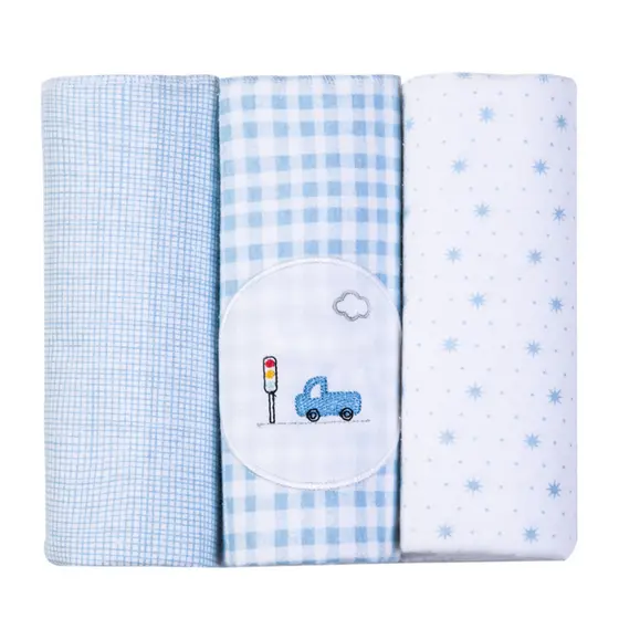 Cueiro Flanelado Bordados Papi Kit 3 Unidades Bebê 100% Algodão