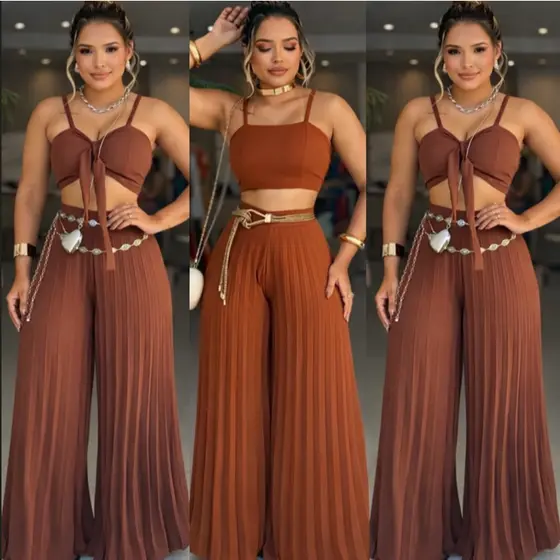 Conjunto Cropped e Calça Plissada Look Elegante Tendência  2026 Festa Social en TECIDO DUNA