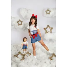 Conjunto Infantil Menina Marinheira Verão Blusa com Shorts Marthiê + Roupinha da Boneca Igual