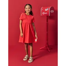 Vestido Infantil Menina Vermelho com Laço no Ombro 100% Algodão -Cinti