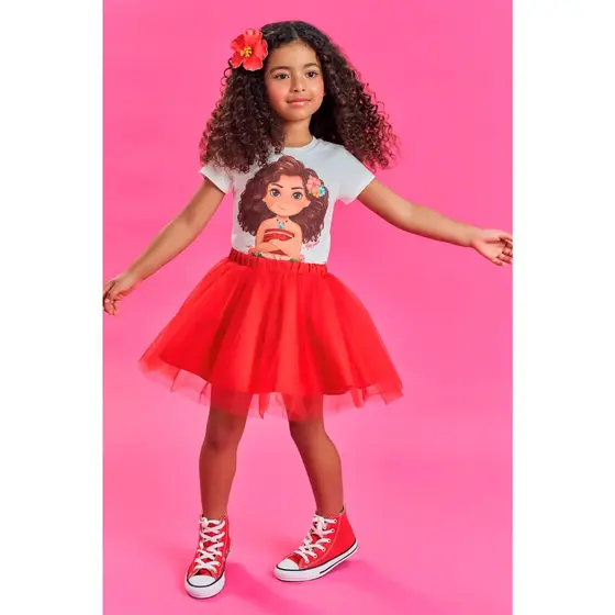 Conjunto Infantil Menina Verão Blusa e Saia de Tule PRINCESA MOANA -KUKIÊ