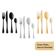 Jogo Talheres Faqueiro 24 Peças - 6 de cada - em Aço Inox Positano Lyor