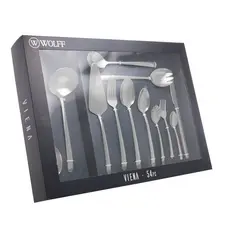 Faqueiro 20, 25, 30, 35, 48 ou 54 peças de aço inox prateado com Gift Box Viena Wolff