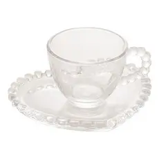 Xícaras para Café Jogo 4 85ml Cristal com Pires Coração Pearl Wolff