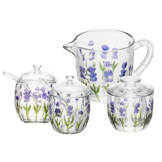 Xicaras, Manteigueira, Leiteira, Açucareiro e Meleira ou Kit 4 completo Lavanda Hand Painting - Lyor