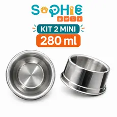 Kit 2 Comedouro Polido Pesado de Alumínio Mini 280ml  Para Cachorro Gato Pet