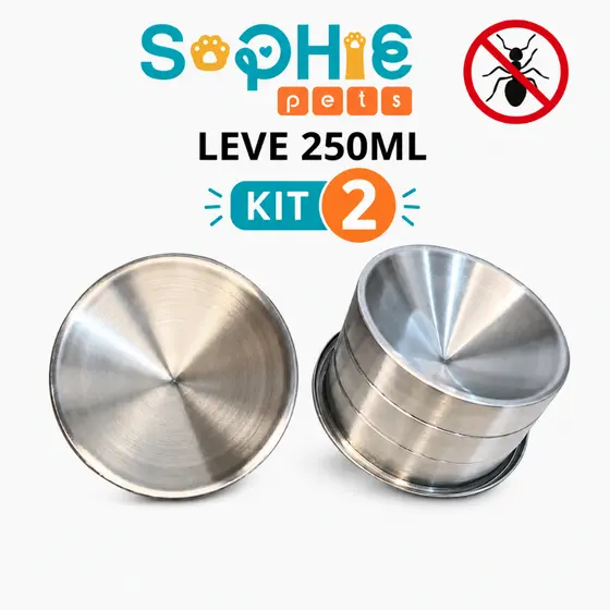 Kit 2 Comedouro Ergonômico Anti-Formiga Elevado Leve Para Gato Pet Alumínio 250ml