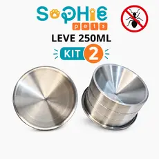 Kit 2 Comedouro Ergonômico Anti-Formiga Elevado Leve Para Gato Pet Alumínio 250ml