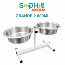Comedouro Duplo Elevado Alto Ajustável Regulável para Cachorro Gato Filhote Branco