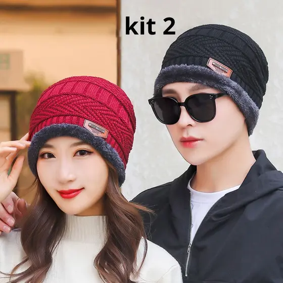 kit com 2 Toucas de Lã Peluda perfeito para o inverno Masculina peluda