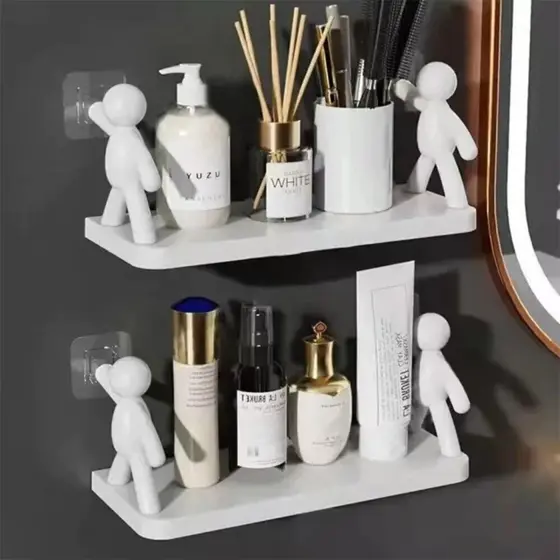 1/2/3/4 Suporte Plástico Com Adesivo Decoração Para Sala Cozinha Banheiro Prateleira Organizador
