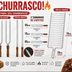ESPETOS E GRELHA PARA CHURRASCO ESCOLHA SEU CONJUNTO