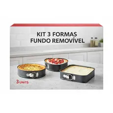 KIT 3 Formas Assadeiras Fundo Removivel Anti Aderente, coração, redonda e quadrada