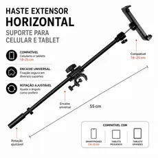 Suporte extensível de 55 cm adequado para celulares e tablets com altura entre 18 e 25 cm