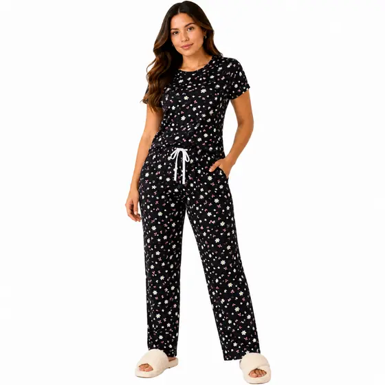Pijama Feminino Sued Premium Estampado Conjunto calça e Blusa P/ Noite Dormir Confortável Verão Inverno Tamanhos P ao GG