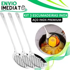 KIT 3 Escumadeira GRANDE Para Fritura Arroz Massa Pastel Aço Inox Original Para Casa Cozinha Restaurante Buffet Servir