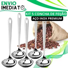 KIT 5 Concha de Feijão Aço Inox GRANDE Super Resistente para Servir Molho Feijão Sopa Caldo Casa Restaurante Buffet