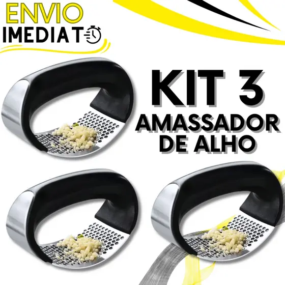 KIT 3 Triturador Amassador Espremedor de Alho Batata Cebola Aço Inox Manual Multiuso Super Resistente para Casa Cozinha