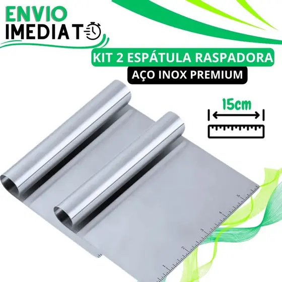 KIT 2 Espatula Raspadora Aço Inox  15cm com Regua para Massas Chocolate Legumes Para Confeiteiro Alisador Bolo Doces
