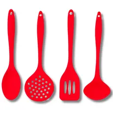 KIT Jogo 4 Utensílios de Cozinha Casa Silicone Resistente Colher Concha Escumadeira Espátula Não Risca a Panela MINI