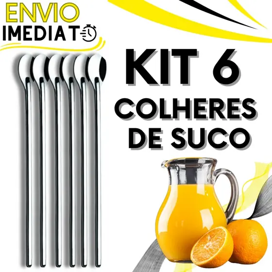 KIT 6 Colher de Suco Jarra Coquetel Aço Inox GRANDE 30 cm Para Casa Cozinha Padaria Bar Restaurante Bartender Barman