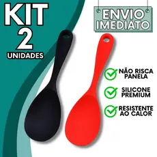 KIT Jogo 2 Colher de Servir Utensílio de Cozinha em Silicone Super Resistente Com Alça Não Risca Panela para Casa