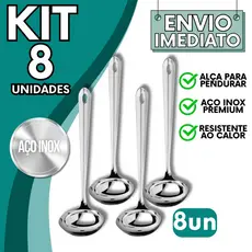KIT Jogo 8 Concha Aço Inox GRANDE Polida Super Resistente para Servir Molho Feijão Sopa Caldo Casa Restaurante Buffet