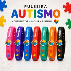 Pulseira Autismo Silicone Ajustável Cores Variadas
