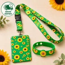 Cordão Girassol Poliéster + Porta Crachá Vertical – Doenças Ocultas