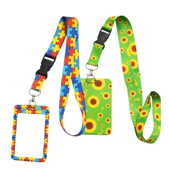 Cordão Autismo TEA PCD com Porta Crachá Estampado e Deficiências Ocultas Quebra-Cabeça + Pulseira Inclusão