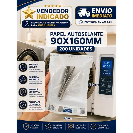 envelope de esterelização autosselante, 90x160, designer de sobrancelha , tatuador, dentista,papel autoclave na