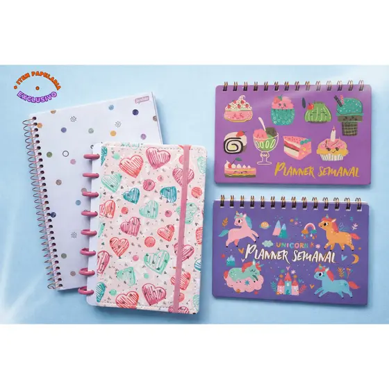 Kit Caderno de Disco Inteligente Planner Semanal Caderno Espiral 80 folhas Cores Pastel 2026 Moda Papelaria Fofa Kwaii