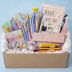 Kit Papelaria Fofa Completo 15 Itens Selecionados Caneta Colorida Marca Texto Lápis Tons Pasteis Bloco de Notas Kawaii
