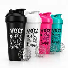 Coqueteleira Shaker 600ml Personalizada com Frase Livre de BPA com Peneirinha e Esfera misturadora