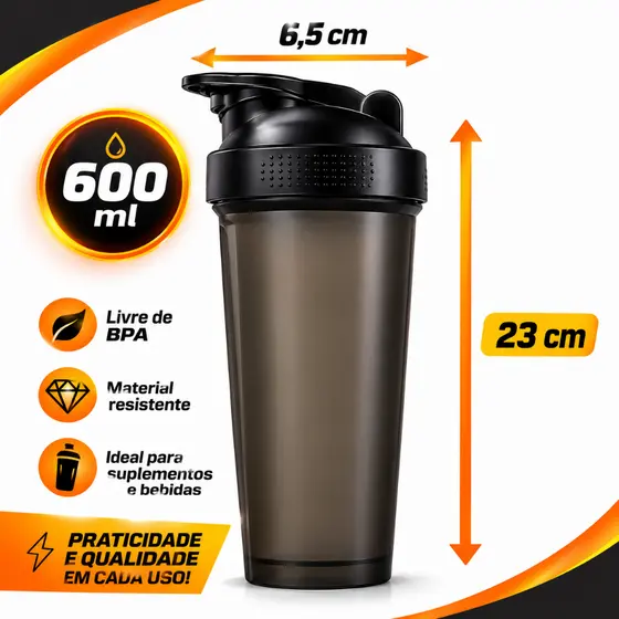 Coqueteleira 600ml Shaker livre de BPA com Esfera misturadora mais marcação de ML na lateral
