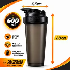 Coqueteleira 600ml Shaker livre de BPA com Esfera misturadora mais marcação de ML na lateral