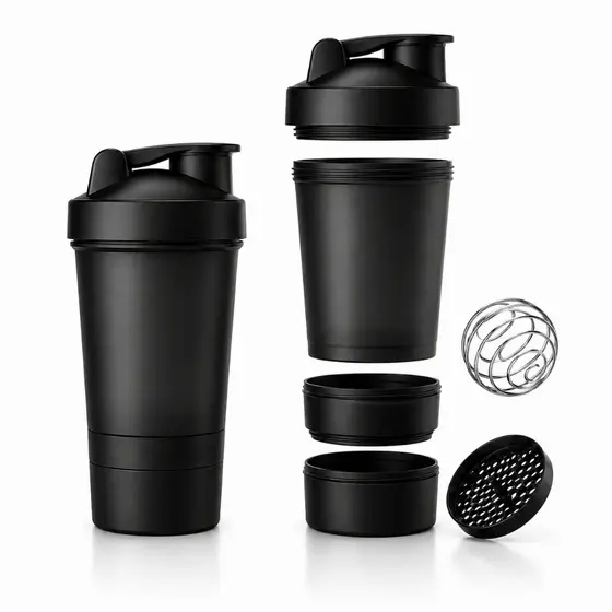 Coqueteleira Shakequeira 500ml com 3 compartimentos mais esfera misturadora e peneira varias cores