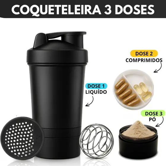 Coqueteleira 500ml Shaker com 3 Compartimentos Peneira Misturador Varias cores
