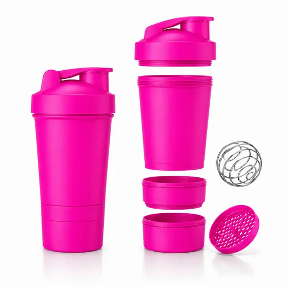Coqueteleira 500ml com 3 Compartimentos varias cores BPA free Esfera misturadora e Peneirinha