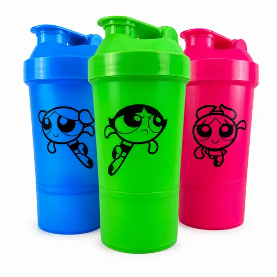 Coqueteleira 500ml Shaker com 2 Compartimentos das Menias Super Poderosas mais Peneira e Misturador